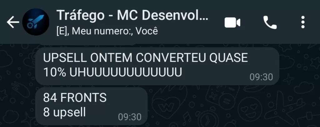 Conversão de upsell — 84 vendas do produto principal
